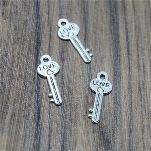 30pcs  Love Key charms  silver tone Lovely Filigree key Charm Pendant 25x10mm