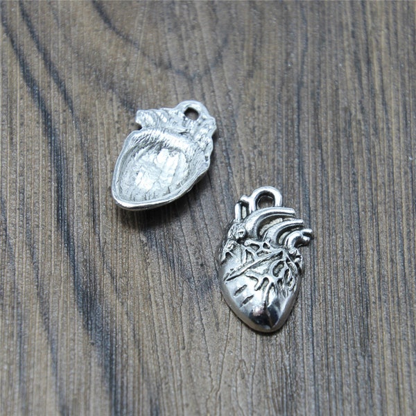 8pcs/lot Anatomical Heart Charms Silver tone human heart charm pendant 26x16x5mm