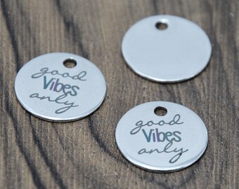 Good Vibes Only Stainless Steel Charm Pendants (20mm, 10pcs)