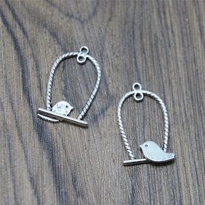 15pcs bird and cage Antique silver tone Pendant Charm For Jewelry Pendant 32x18mm