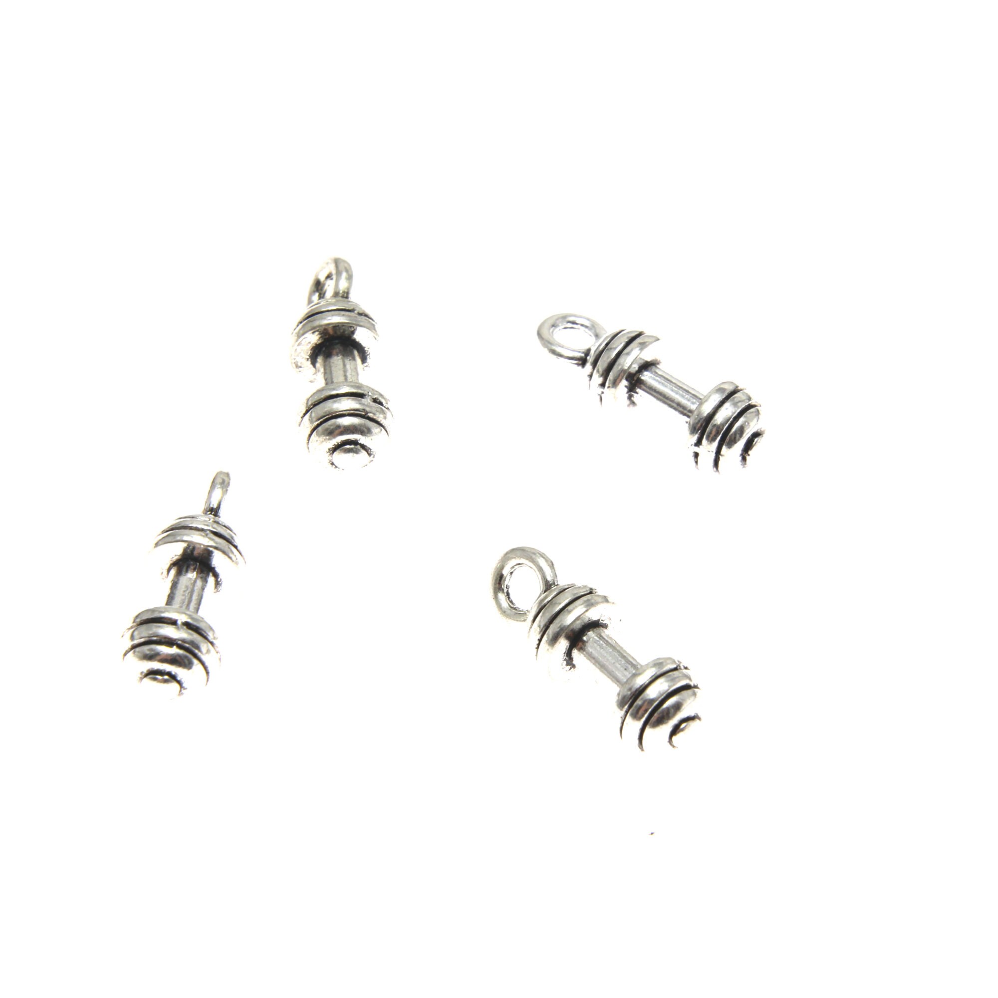 15 breloques haltères, pendentif haltère argenté vieilli 7 x 20 mm