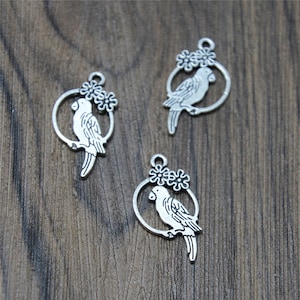 20pcs parrot charms Antique silver tone parrot with flower Charm Pendant 15x28mm
