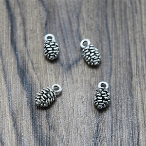 30 Silver Tone Pine Cone Charms: Zinc Alloy Pendants (13x6mm)