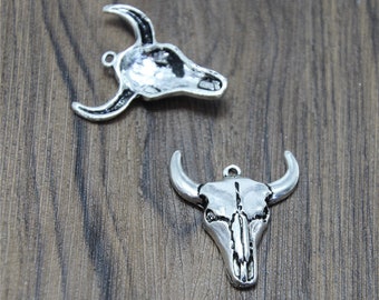 6pcs skull cow head Charms Silver tone skull cow head charm pendant 28x33mm