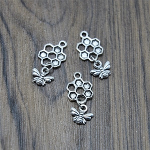 30pcs Bee and Honeycomb Charms Antique Tibetan silver Bee and Honeycomb Charms pendants 13x20mm