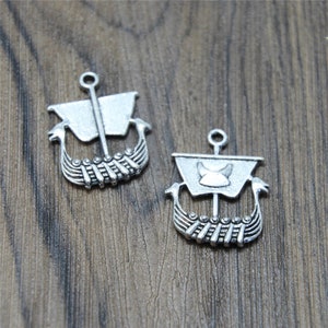 Silver Tone Viking Ship Charms: Zinc Alloy Pendants (10pcs)