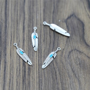 20pcs Feather charms silver Feather with Faux Turquoise Charm Pendant 27x6mm