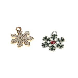 Christmas Snowflake Enamel Charms: Silver Tone Jewelry Pendants