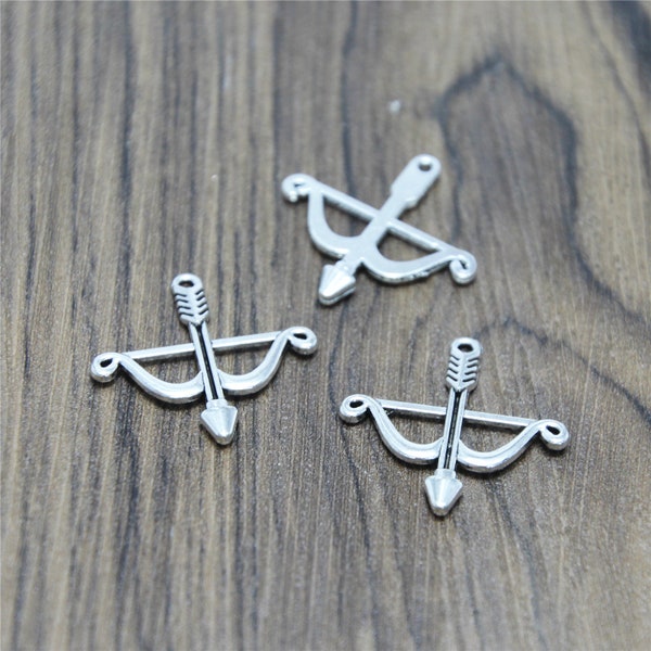 25pcs  Silver Tone Bow and Arrow Charms pendant 25x26mm