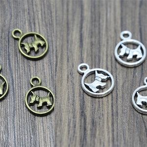 25pcs Antique Dog Charms: Bronze/Silver Tone Pendants (21x15mm)
