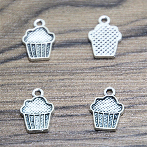 30pcs tasse gâteau charmes ton argent tasse gâteau charme pendentifs 11x16mm