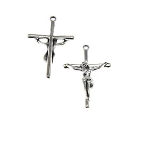 Set of 10 Pieces, Vintage Silver Crucifix Cross Pendant Faithful Symbol 3.65x2.25cm Alloy Charm for Christian Jewelry