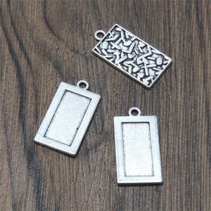 Antique Silver Photo Frame Charms: Rectangle Pendant Settings (8pcs)