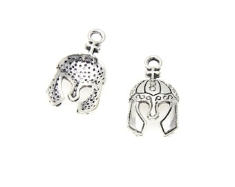 10pcs Silver Tone Medieval Helmet Charms: DIY Pendants (24.5x13mm)