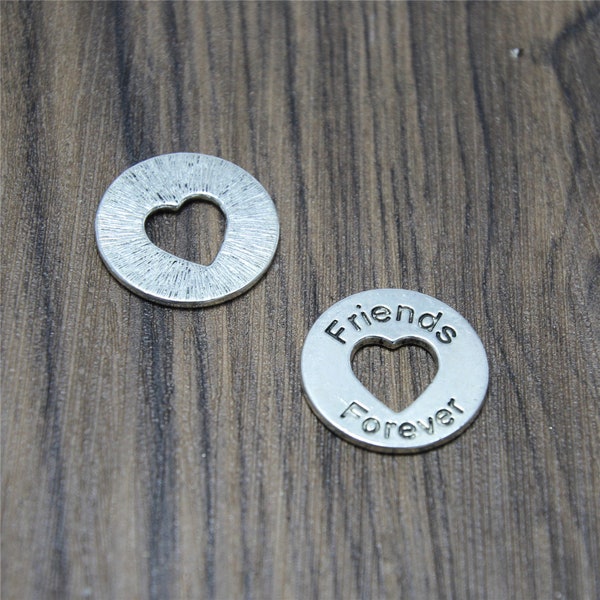 10pcs Friends Forever Charms Silver round circle Friends Forever with heart charm pendant 24mm