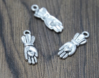 40 Antiqued Silver Tone Heart-in-Hand Charms (22x7mm)
