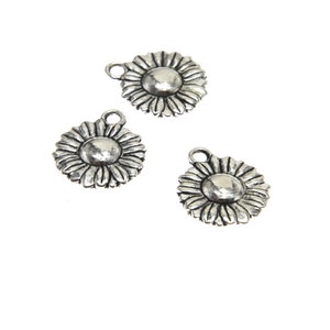 Silver Daisy Sunflower Pendant Charms: DIY Jewelry Making (10 Pieces)