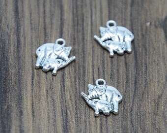 25pcs Elephant Charms Silver tone Mother and Baby Elephant Charm Pendants 15x16mm