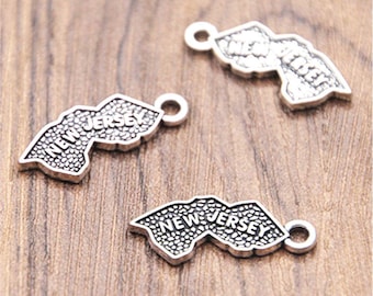 10pcs New jersey Map Charms Silver tone America state Charms pendant 9x22mm