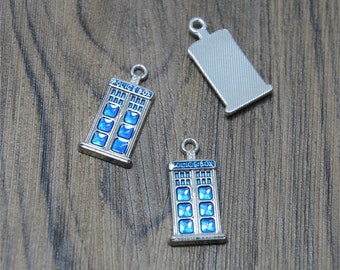 5 colgantes de la caja de policía azul del Doctor Who de plata tibetana antigua de Tardis, 12 x 27 mm