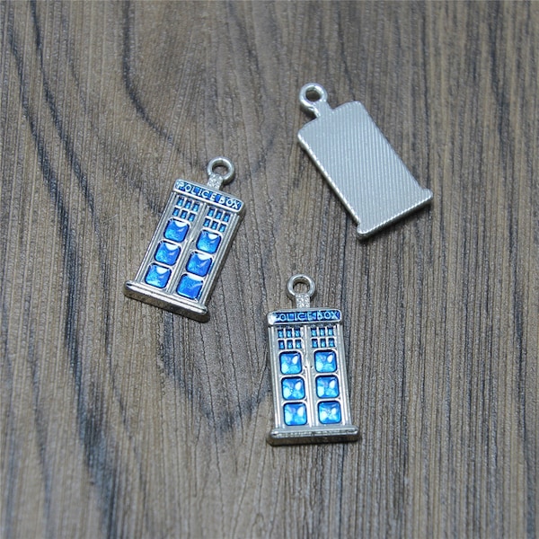 5pcs tardis Charms Antique Tibetan Silver doctor who blue police box Charm pendants 12x27mm