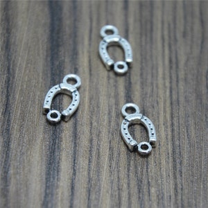40pcs Horseshoe Charms Silver Tone 2 Sided Horseshoe charm pendants 9x16mm