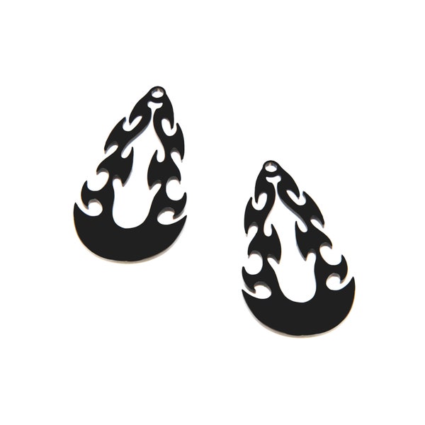 5Pieces/lot Fire Charm Tribal Stainless Steel Black Geometry Pendant for Diy Earring Necklace Jewelry Making 30*16mm