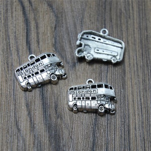 10pcs Bus Charms Antique Tibetan Silver Tone double decker bus Pendant Charms 25x20mm