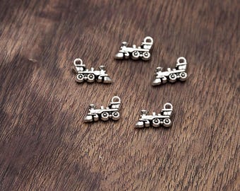 15 dijes de tren de plata antigua: accesorios de joyería DIY (28 x 11 mm)