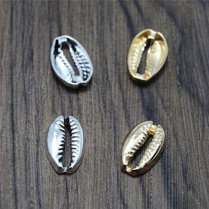 15 Cowrie Shell Charms: Antique Silver/Gold Tone Pendants (19x12mm)