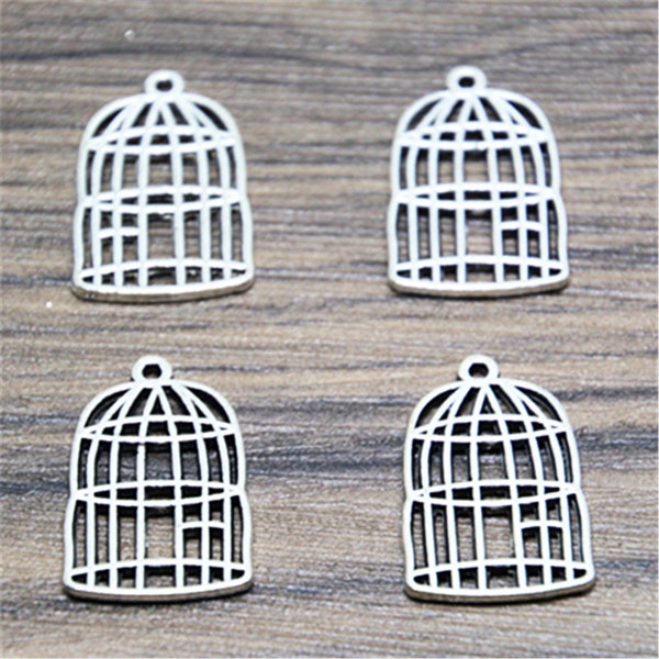 12pcs birdcage Charms  Silver Tone 2 sided bird cage charm pendants 26x16mm