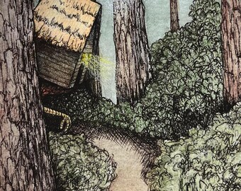 Giclee Print of Original Painting. Baba Yaga 3. 5x7 inches