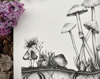 Giclee Print of original drawing: Mud Castle 5x7 inches