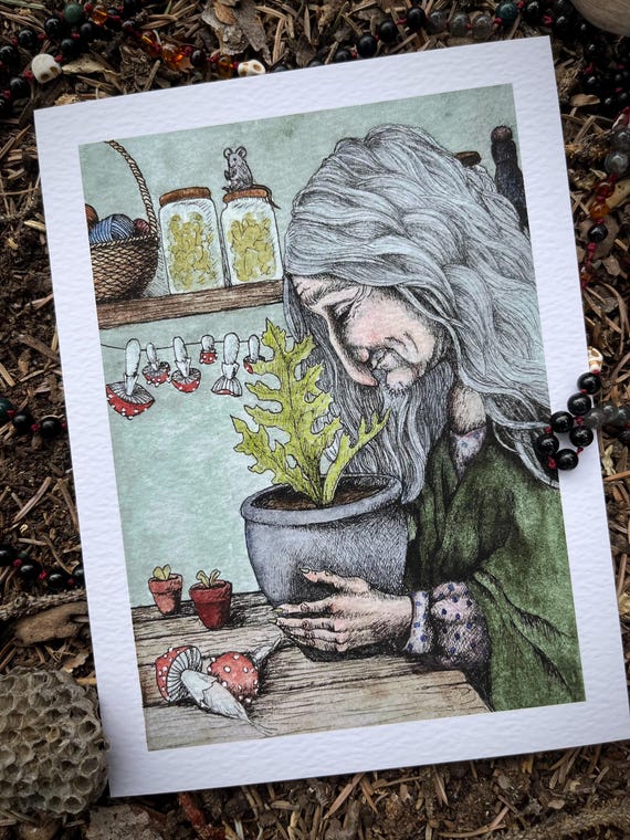 Giclee Print of Original Painting. Baba Yaga 1. 5x7 inches