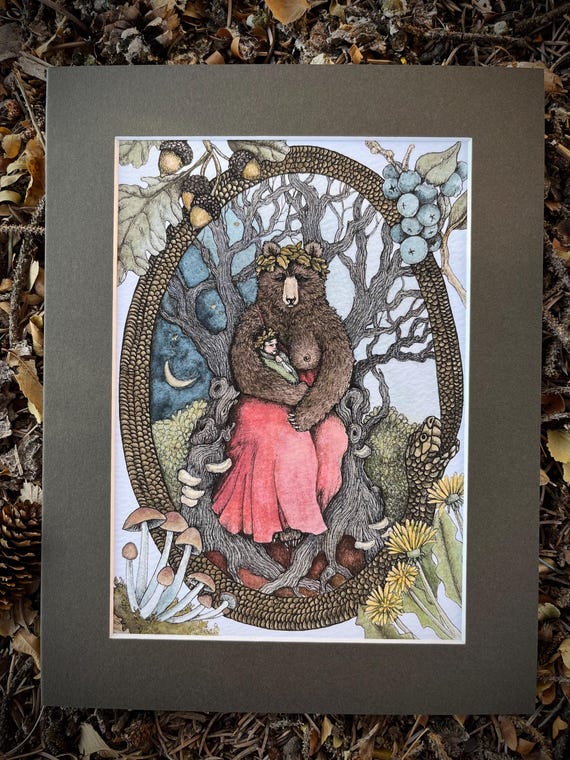 Bear Mother. Custom Matted Limited Edition Giclee Print of Original Painting