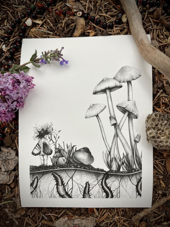 Giclee Print of original drawing: Mud Castle 5x7 inches