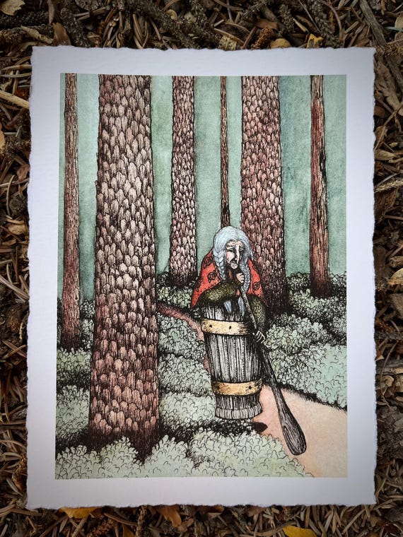 Giclee Print of Original Painting. Baba Yaga 6. 5x7 inches