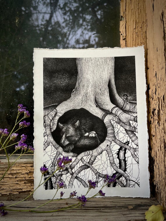 Giclee Print of original drawing: Sleeping Bear.  5x7 inches