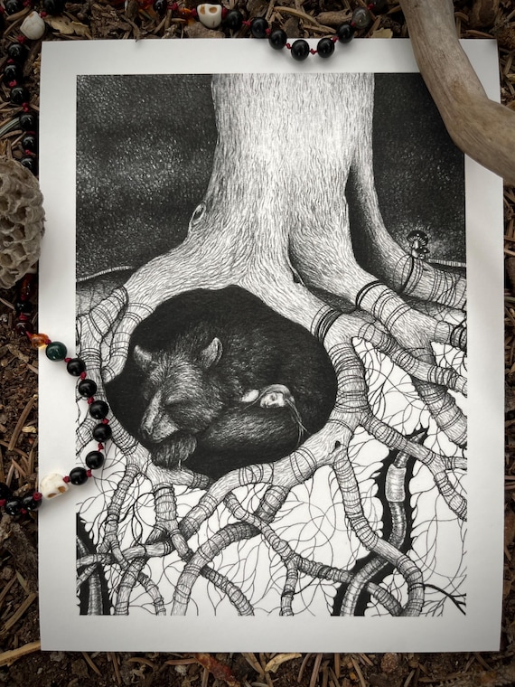 Giclee Print of original drawing: Sleeping Bear.  5x7 inches