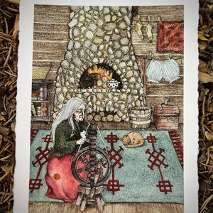 Giclee Print of Original Painting. Baba Yaga 2. 5x7 inches