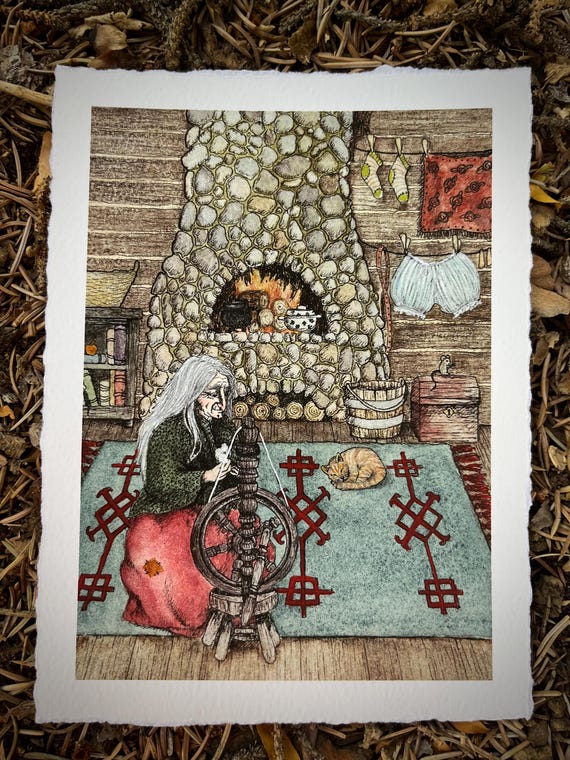 Giclee Print of Original Painting. Baba Yaga 2. 5x7 inches