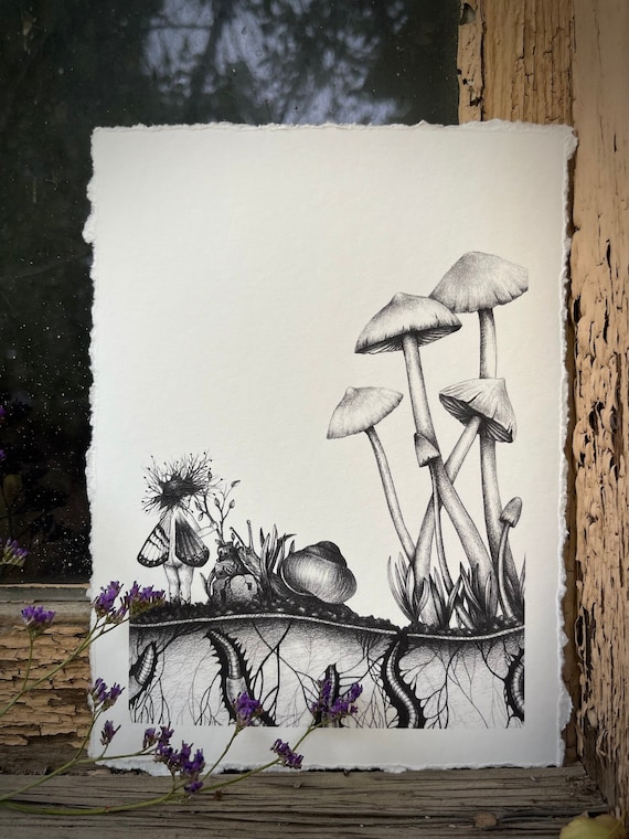 Giclee Print of original drawing: Mud Castle 5x7 inches