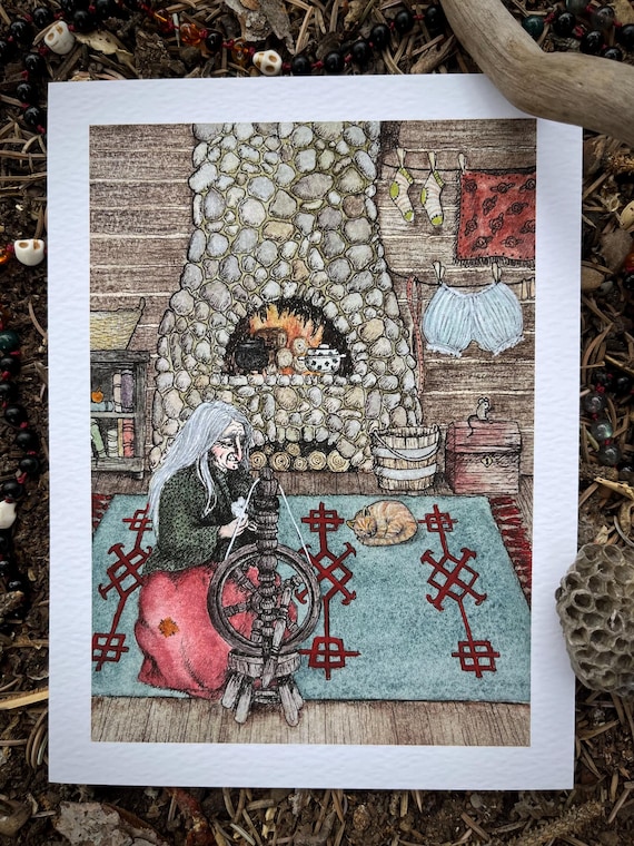 Giclee Print of Original Painting. Baba Yaga 2. 5x7 inches
