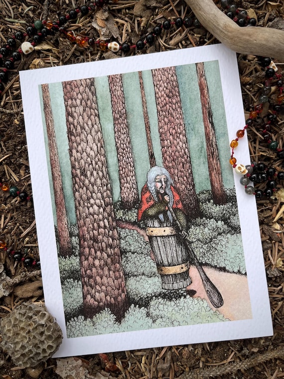Giclee Print of Original Painting. Baba Yaga 6. 5x7 inches