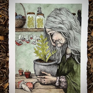 Giclee Print of Original Painting. Baba Yaga 1. 5x7 inches