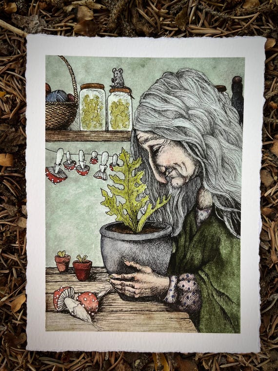 Giclee Print of Original Painting. Baba Yaga 1. 5x7 inches