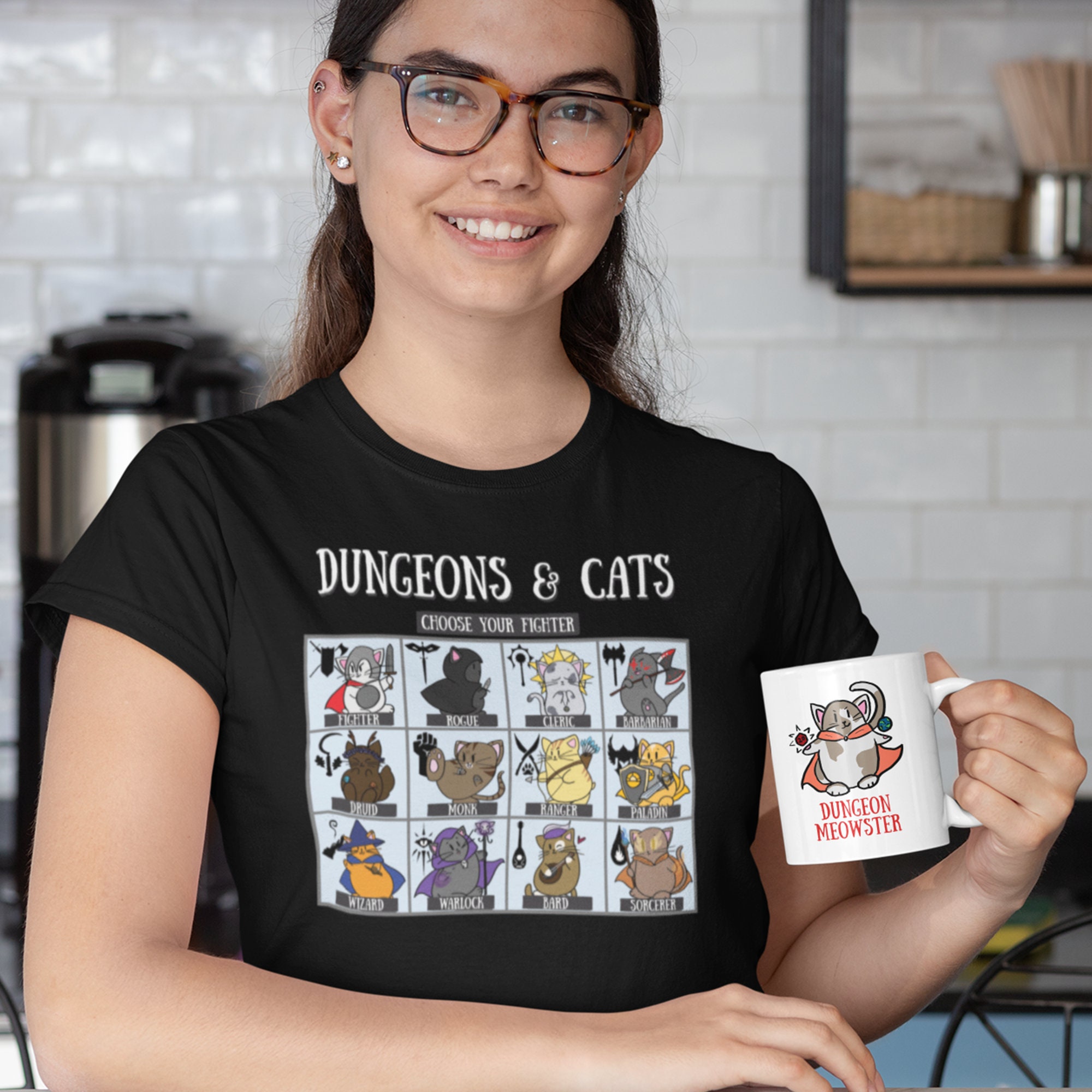 Dungeon Meowster Vintage DnD D21 White Coffee Mug With Red Rim And