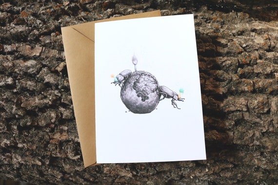 CARD Dung Beetle Insect Art Nature Art Quirky Humor | Etsy