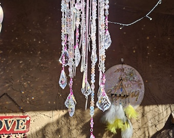 pretty little pink crystal wind chime