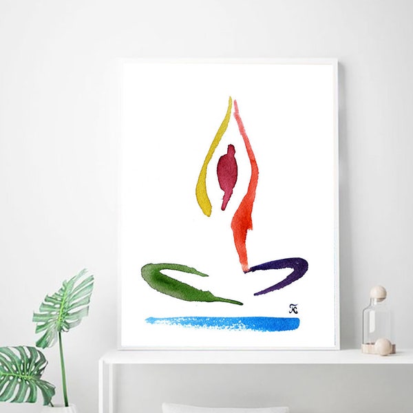 Yoga wall art, spiritual zen art PRINT, abstract female watercolor painting, yoga lover gift